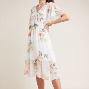FARM Rio x Anthropologie Eloisa White Peach Dress